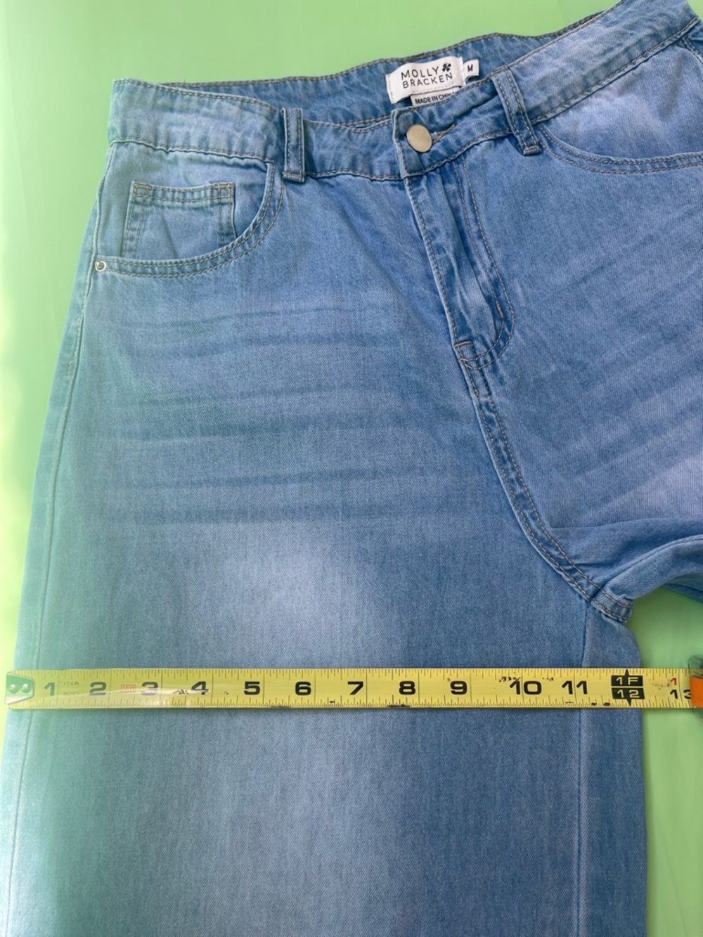 High Waisted Molly Bracken Light Blue Wide Leg Jeans Relaxed Fryed Hem Cropped M - Picture 12 of 16